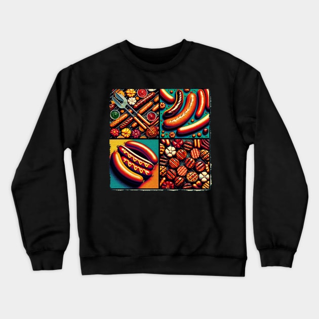 Sizzling Pop Art: Bratwurst & Sausage Extravaganza - Culinary Art Crewneck Sweatshirt by PawPopArt